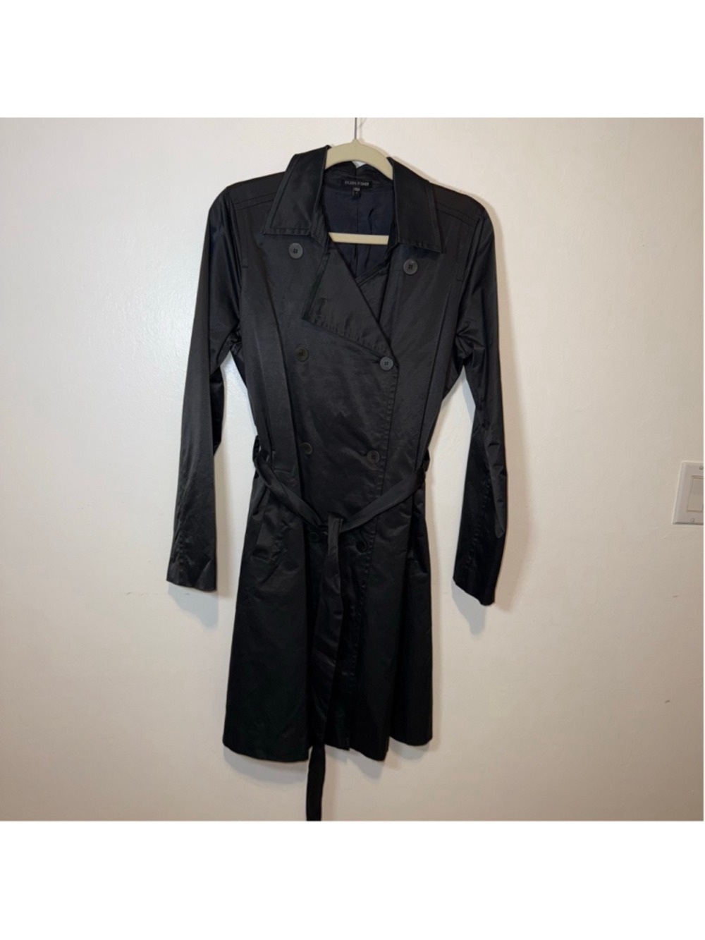 EILEEN FISHER Black satiny feel Trench Coat S
